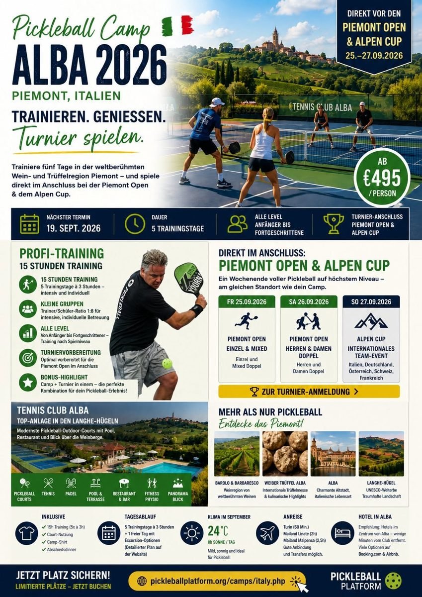 Pickleball Camp Alba 2026: train, indulge and compete in Piedmont
