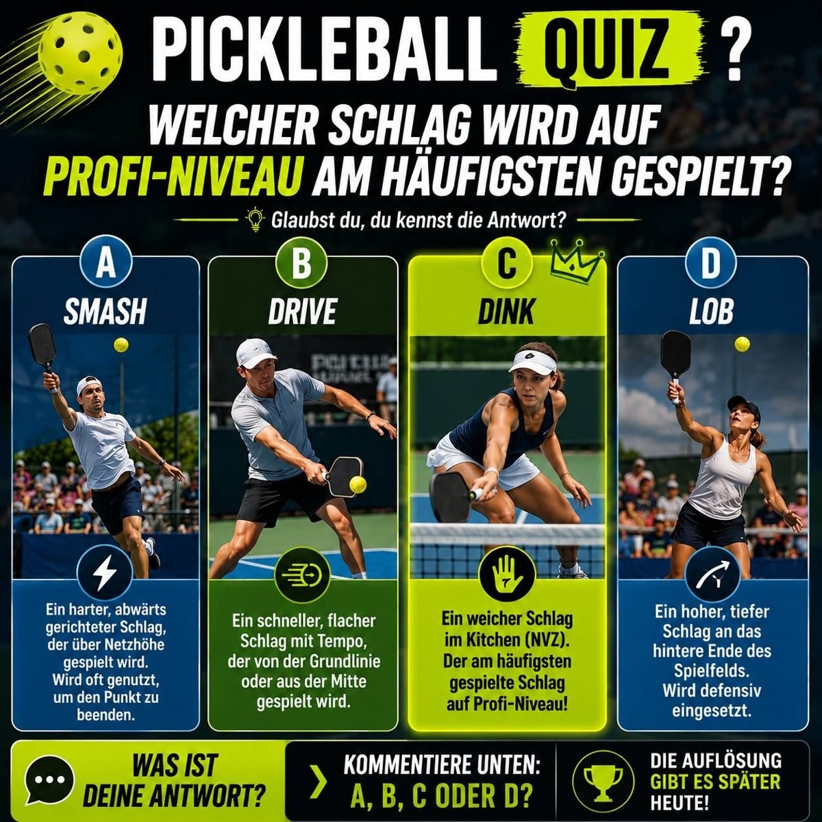 Pickleball quiz: which shot is played most often at pro level?